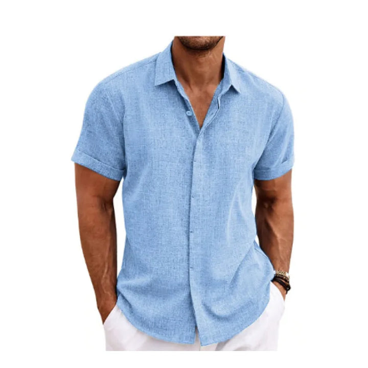 Linen Short Sleeve Summer Casual Polo Shirt Men