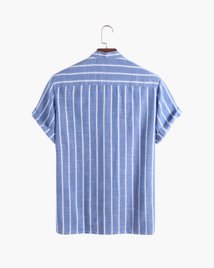 Striped Print Short Sleeve Collar Shirt