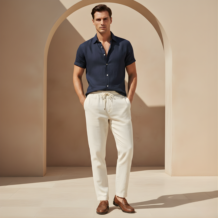 Cotton And Linen Short Sleeve Suit Men