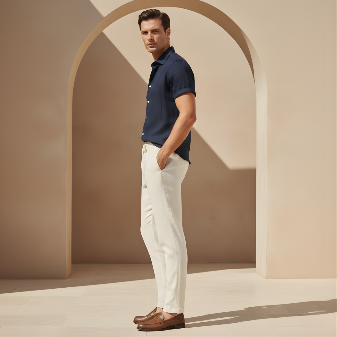 Cotton And Linen Short Sleeve Suit Men