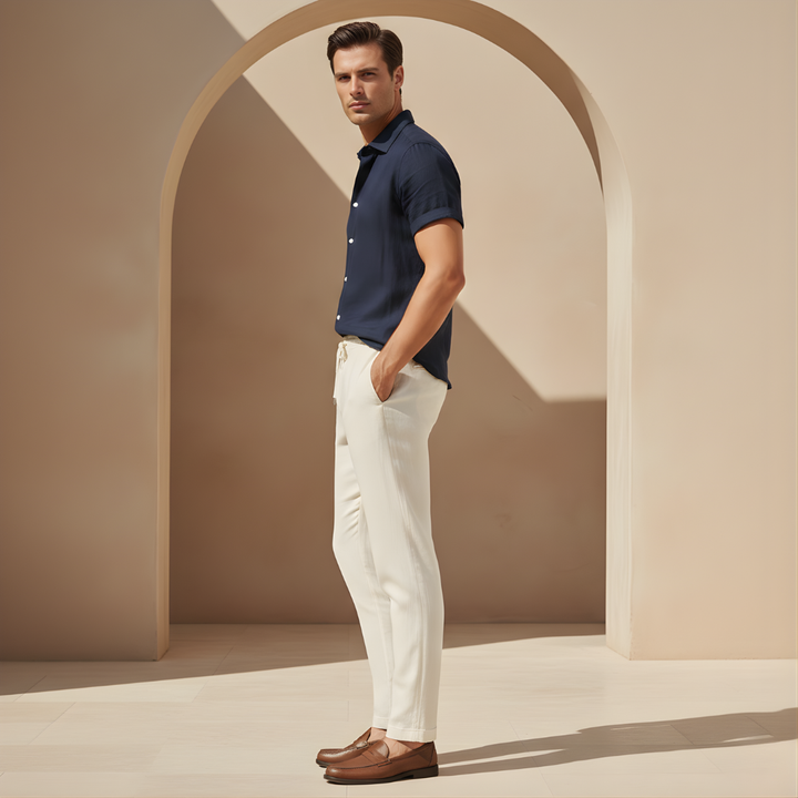 Cotton And Linen Short Sleeve Suit Men