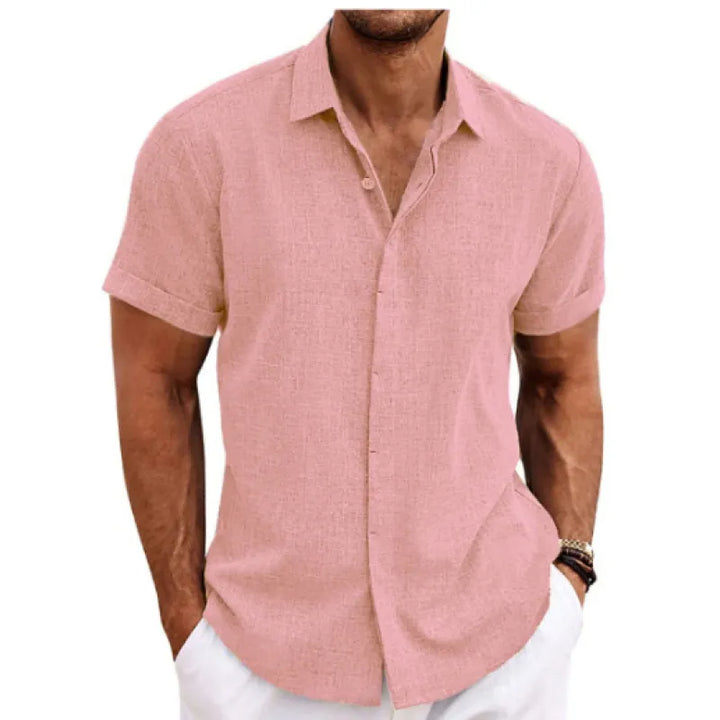 Linen Short Sleeve Summer Casual Polo Shirt Men