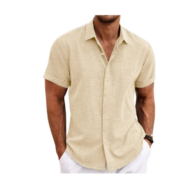 Linen Short Sleeve Summer Casual Polo Shirt Men