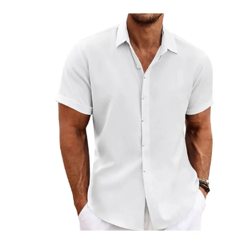 Linen Short Sleeve Summer Casual Polo Shirt Men