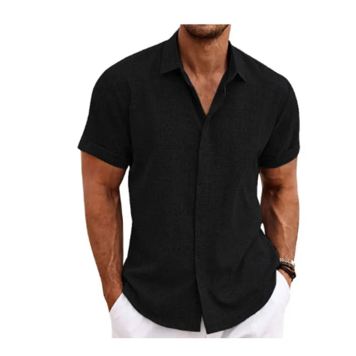 Linen Short Sleeve Summer Casual Polo Shirt Men