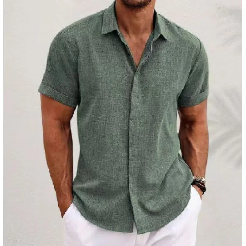 Linen Short Sleeve Summer Casual Polo Shirt Men