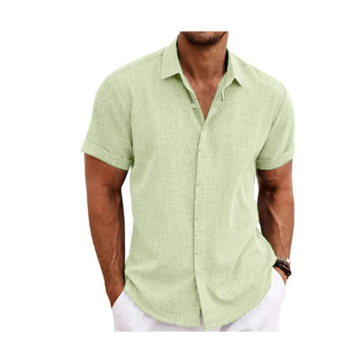 Linen Short Sleeve Summer Casual Polo Shirt Men