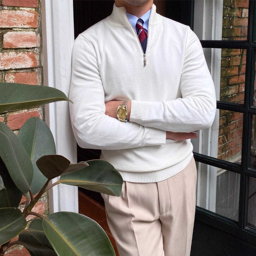 MV Stand Collar Half-Zipper Knitted Sweater