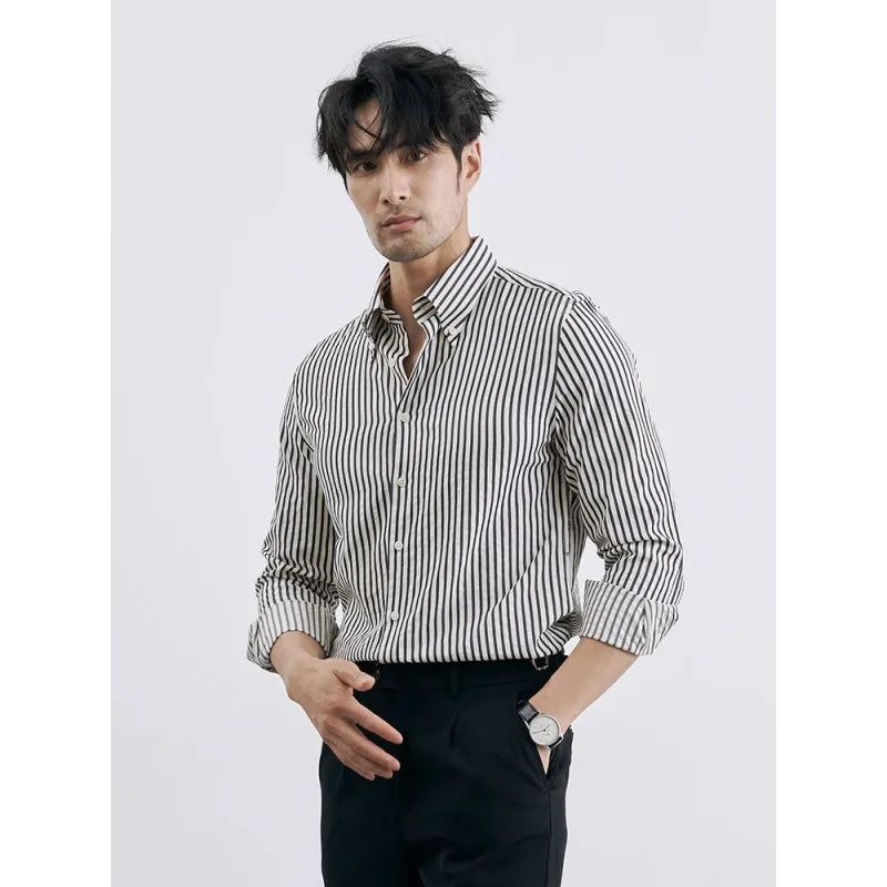 Striped Long Sleeve Smart Casual Button Down Shirt Men