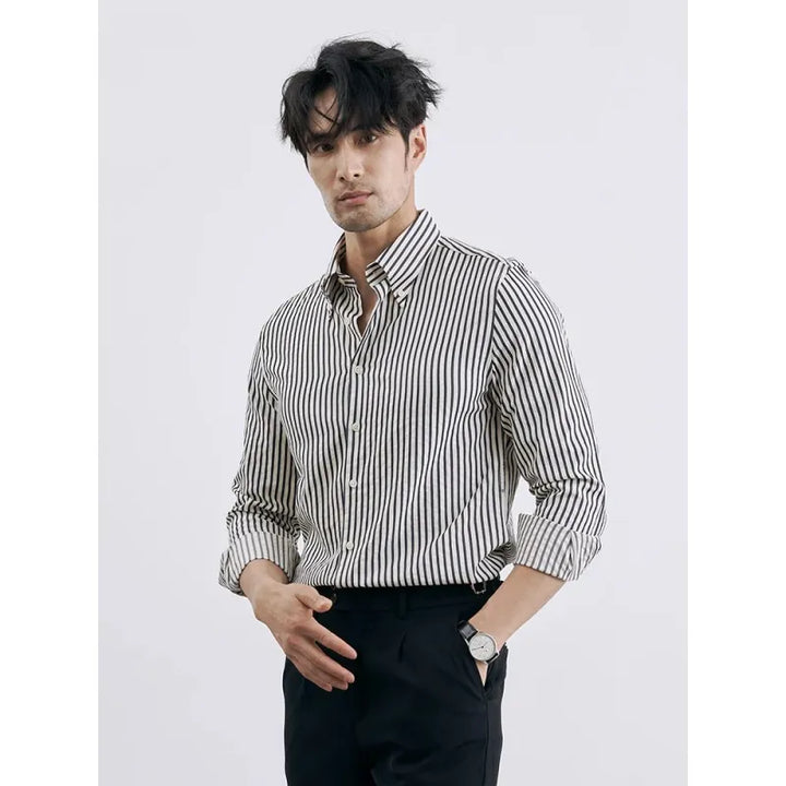 Striped Long Sleeve Smart Casual Button Down Shirt Men
