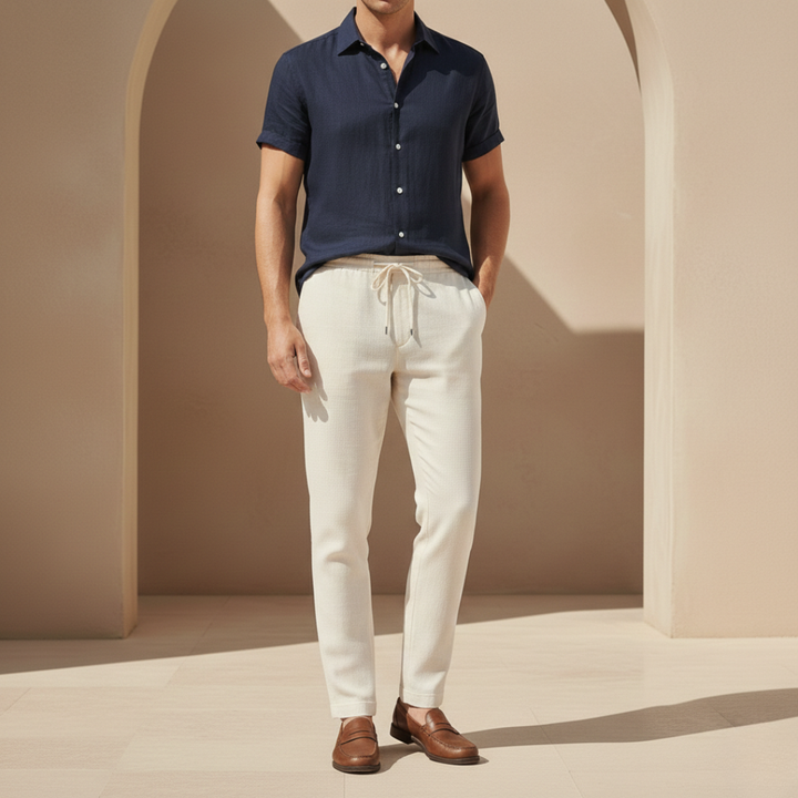 Cotton And Linen Short Sleeve Suit Men