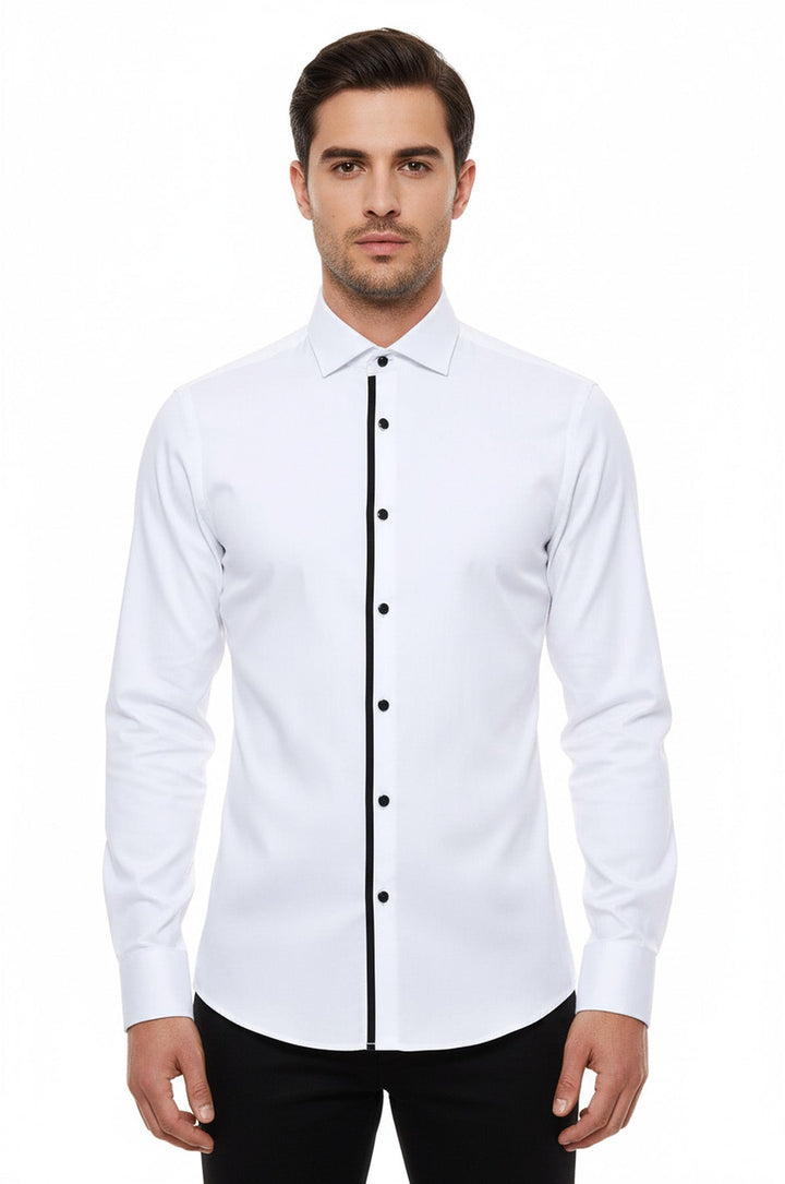 Buttons Long Sleeve Formal Tuxedo Shirt Men