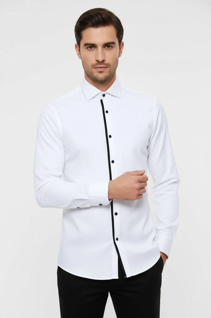 Buttons Long Sleeve Formal Tuxedo Shirt Men