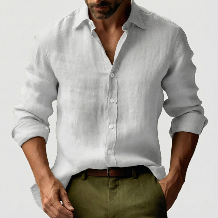 Linen Long Sleeve Button-Up Smart Casual Shirt Men