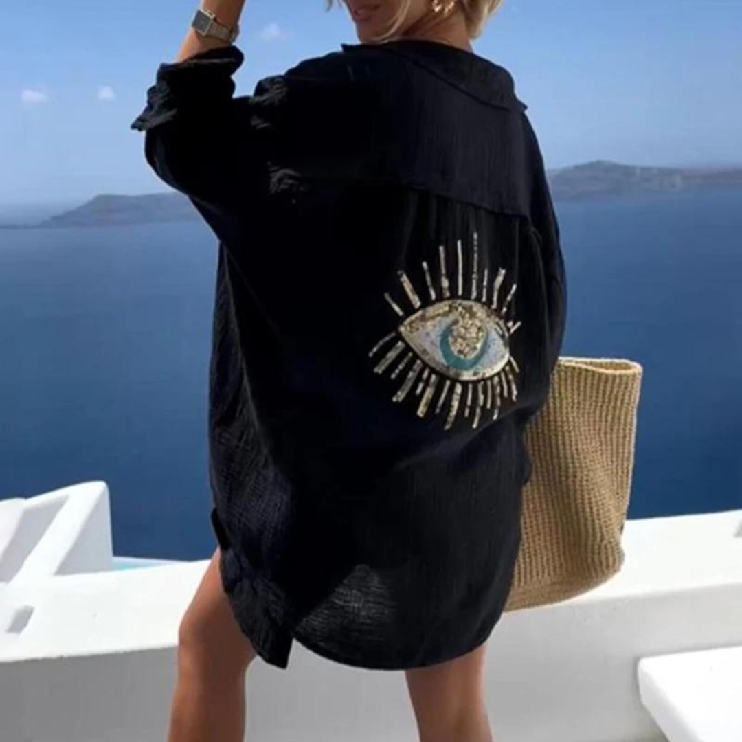 Sara | Stylish Sequin Pearl Accent Shirt