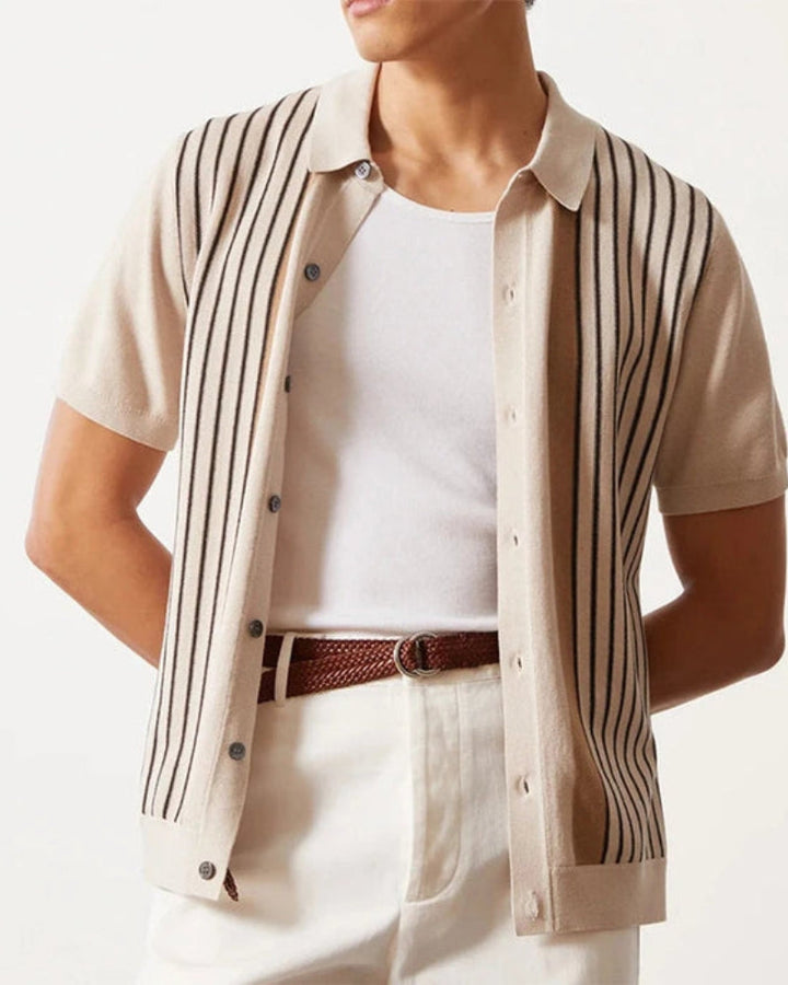 Men Striped Short Sleeve Knitted Polo