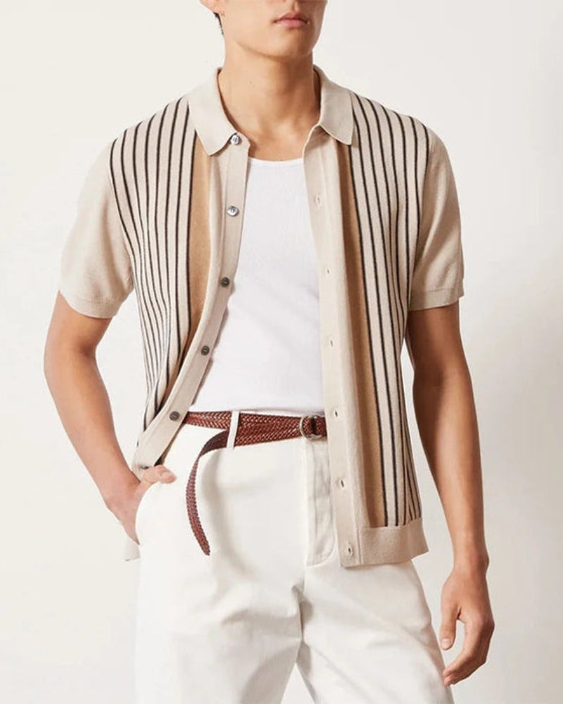 Men Striped Short Sleeve Knitted Polo