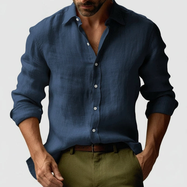 Linen Long Sleeve Button-Up Smart Casual Shirt Men