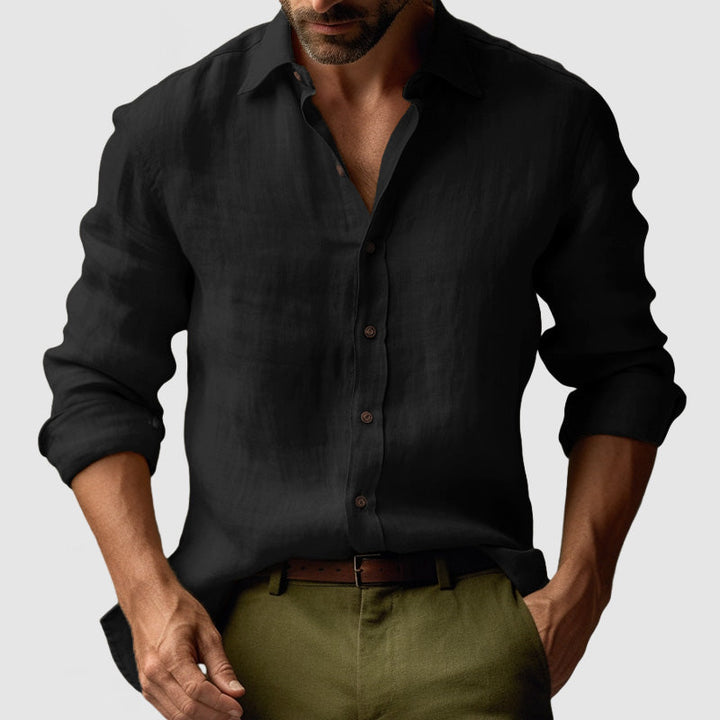 Linen Long Sleeve Button-Up Smart Casual Shirt Men
