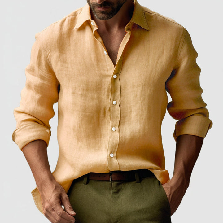 Linen Long Sleeve Button-Up Smart Casual Shirt Men
