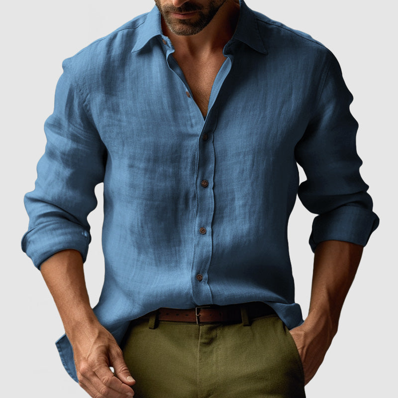Linen Long Sleeve Button-Up Smart Casual Shirt Men