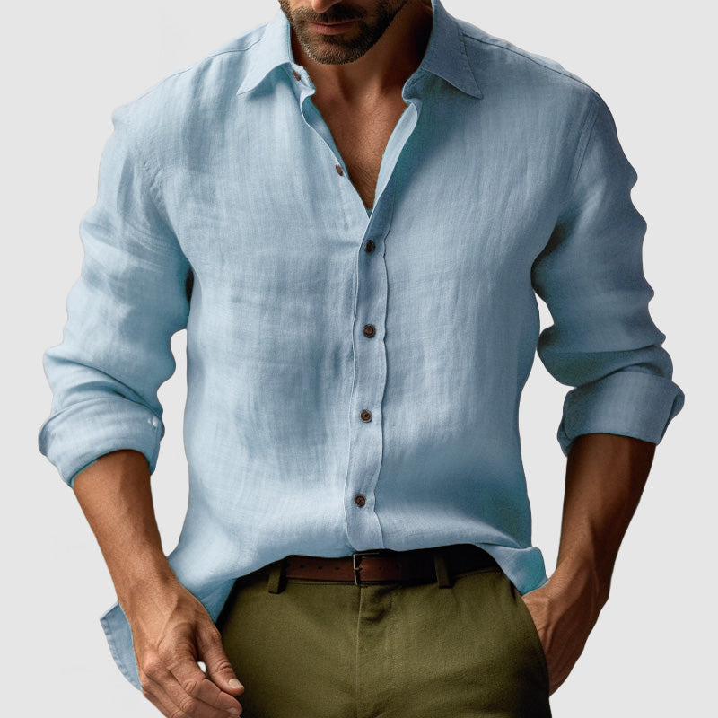 Linen Long Sleeve Button-Up Smart Casual Shirt Men