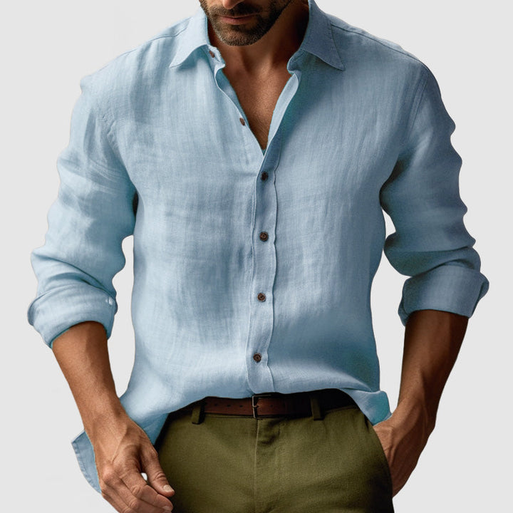 Linen Long Sleeve Button-Up Smart Casual Shirt Men