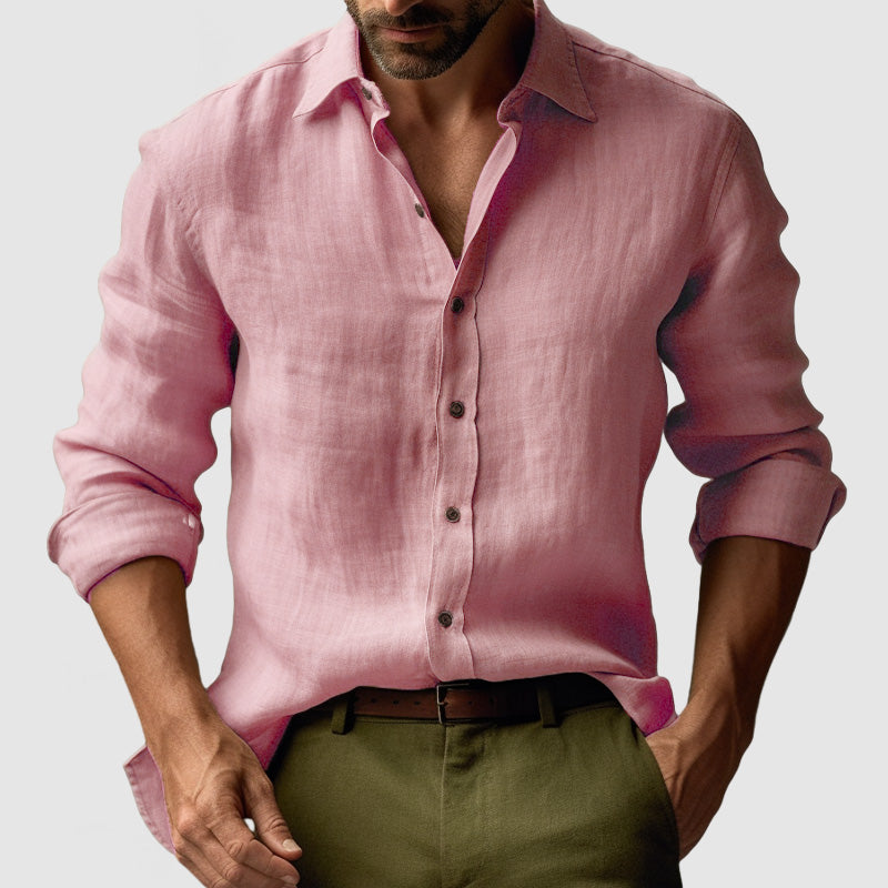 Linen Long Sleeve Button-Up Smart Casual Shirt Men