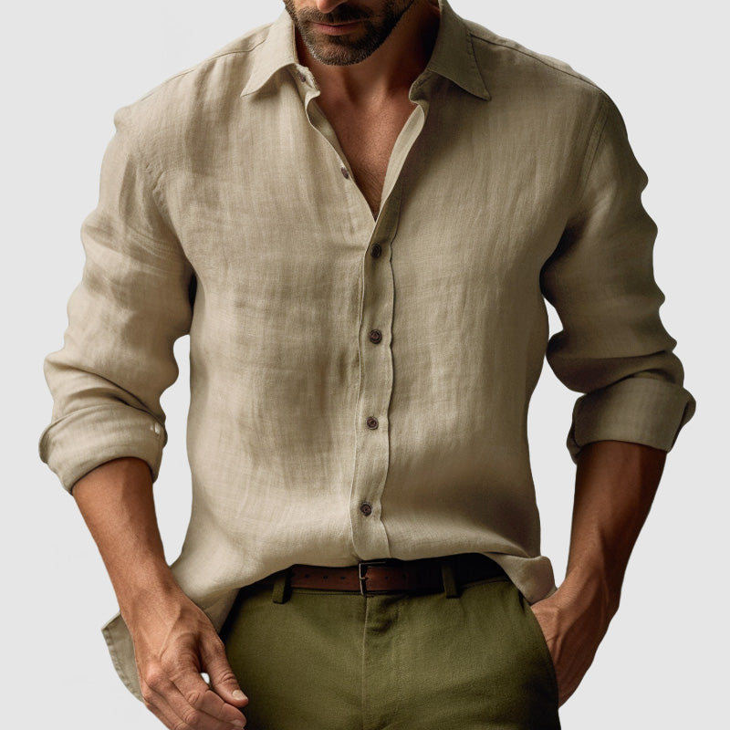 Linen Long Sleeve Button-Up Smart Casual Shirt Men