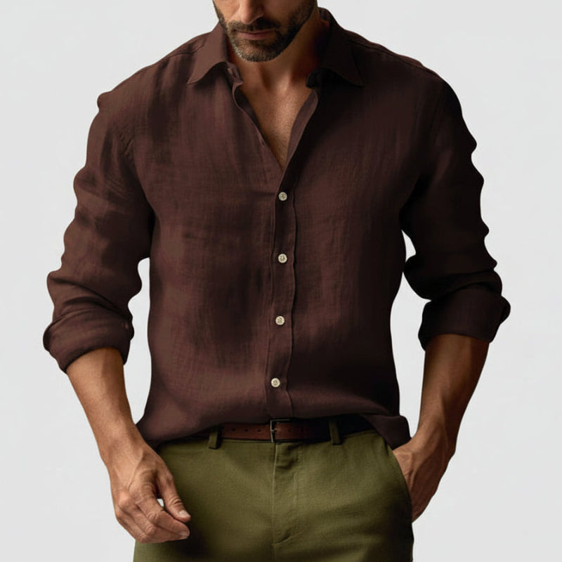 Linen Long Sleeve Button-Up Smart Casual Shirt Men