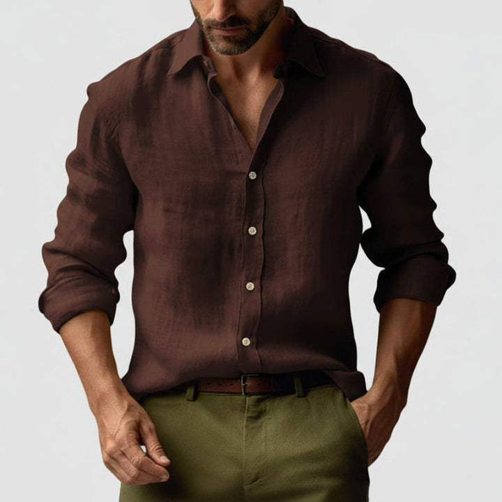 Linen Long Sleeve Button-Up Smart Casual Shirt Men