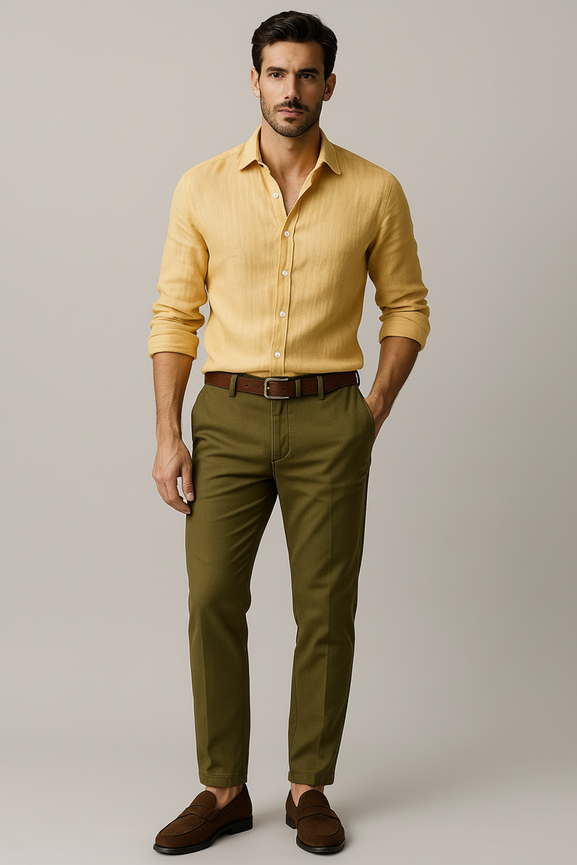 Linen Long Sleeve Button-Up Smart Casual Shirt Men