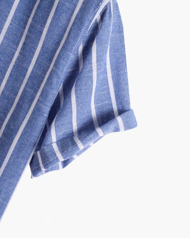 Striped Print Short Sleeve Collar Shirt