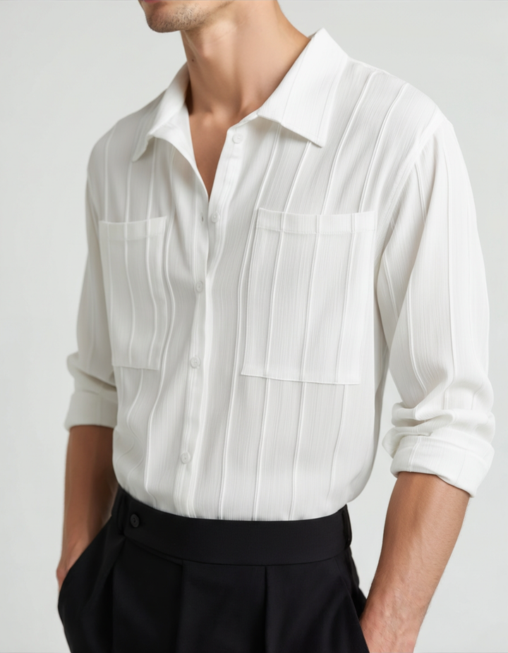 Men's Long Sleeve Ribbed Collar Shirt
