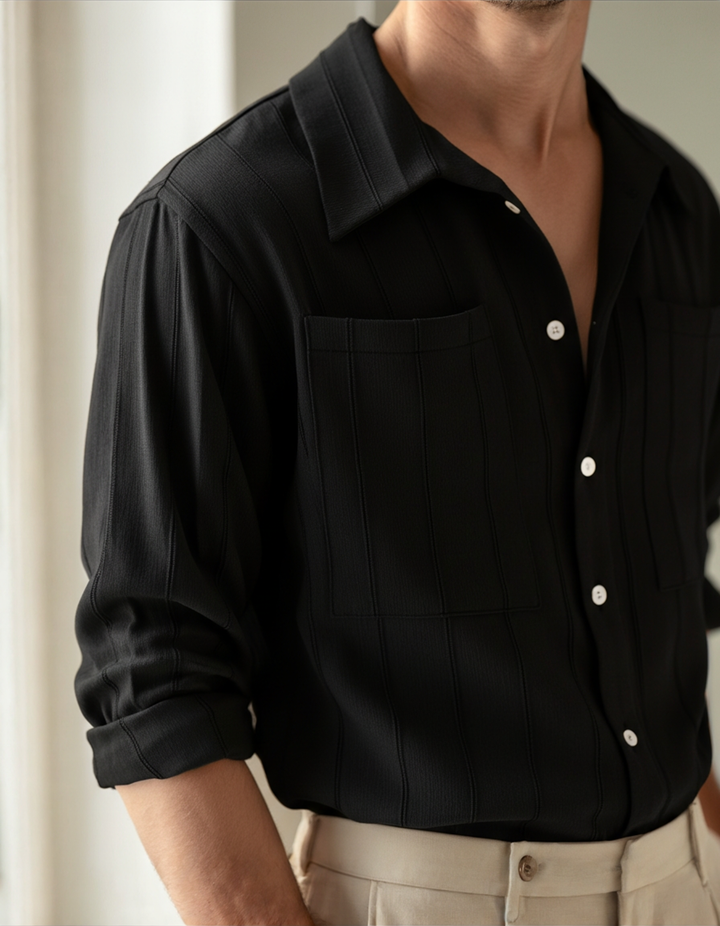 Men's Long Sleeve Ribbed Collar Shirt