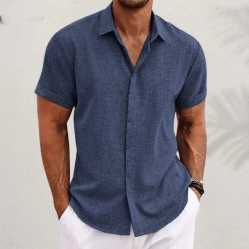 Linen Short Sleeve Summer Casual Polo Shirt Men
