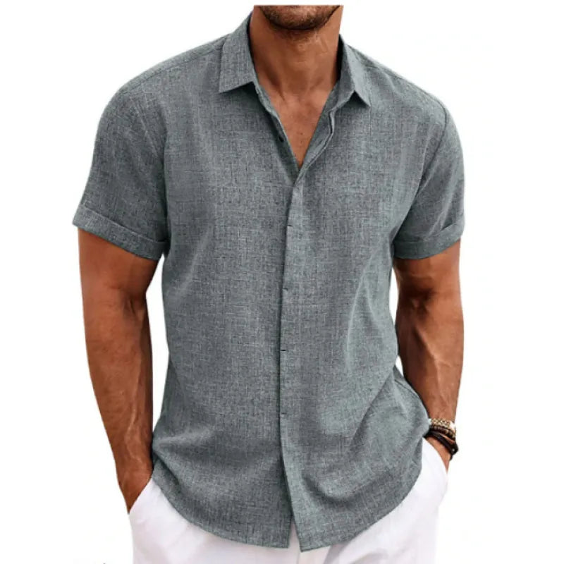 Linen Short Sleeve Summer Casual Polo Shirt Men