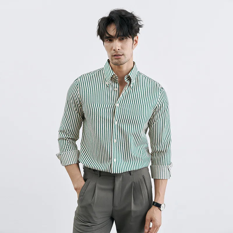 Striped Long Sleeve Smart Casual Button Down Shirt Men