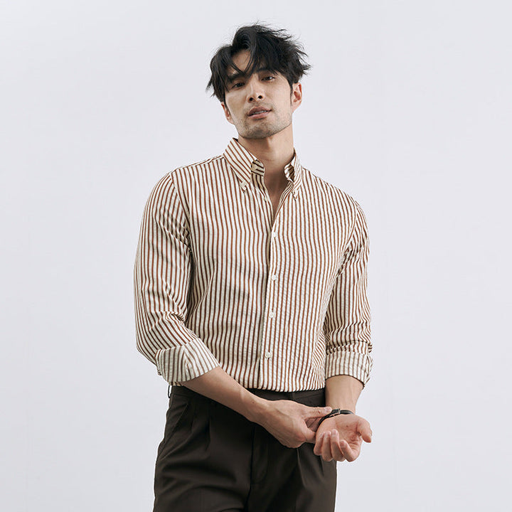 Striped Long Sleeve Smart Casual Button Down Shirt Men