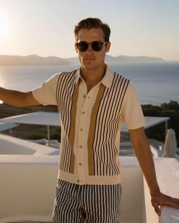 Men Striped Short Sleeve Knitted Polo
